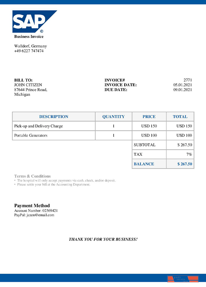 USA SAP invoice PSD template